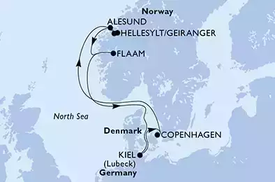 MSC SEAVIEW - Itinerario di 7 notti partendo da KIEL, GERMANY il 19/06/2021 - Kiel,Copenhagen,Hellesylt/Geiranger,Alesund,Flaam,Kiel