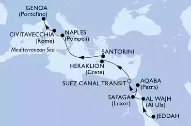MSC MAGNIFICA - Itinerario di 13 notti partendo da JEDDAH,  ARABIA SAUDITA il 26/03/2022 - Arabia Saudita, Egitto, Giordania, Grecia, Italia