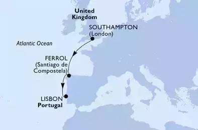 MSC VIRTUOSA - Itinerario di 4 notti partendo da SOUTHAMPTON, UNITED KINGDOM il 14/09/2021 - Southampton,Ferrol,Lisbon