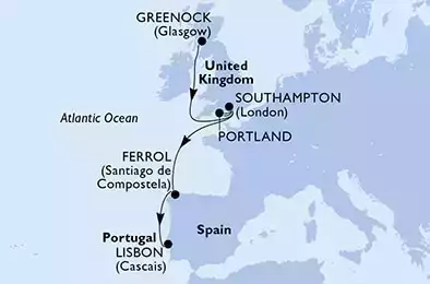 Greenock,Southampton,Portland,Southampton,Ferrol,Lisbon