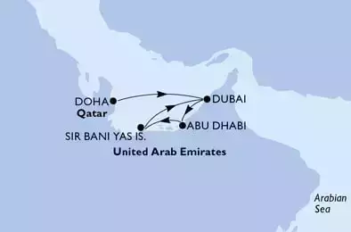 Doha,Dubai,Abu Dhabi,Sir Bani Yas,Dubai