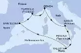 Naples,Messina,Valletta,Barcelona,Marseille,Genoa,Naples