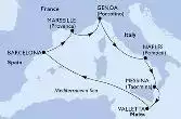 Messina,Valletta,Barcelona,Marseille,Genoa,Naples,Messina