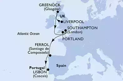 MSC VIRTUOSA - Itinerario di 11 notti partendo da LIVERPOOL,  GRAN BRETAGNA il 07/09/2021 - Regno Unito, Spagna, Portogallo