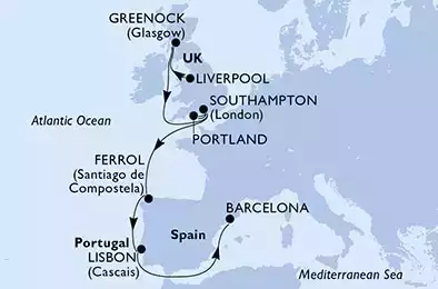 MSC VIRTUOSA - Itinerario di 13 notti partendo da LIVERPOOL,  GRAN BRETAGNA il 07/09/2021 - Regno Unito, Spagna, Portogallo