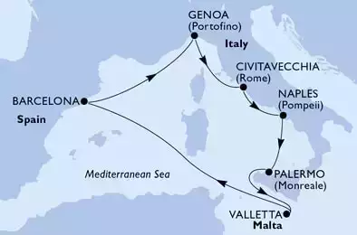MSC GRANDIOSA - Itinerario di 7 notti partendo da GENOVA il 04/07/2021 - Italia, Malta, Spagna