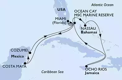 Miami,Ocean Cay,Costa Maya,Cozumel,Ocean Cay,Miami,Ocean Cay,Nassau,Ocho Rios,Ocean Cay,Miami