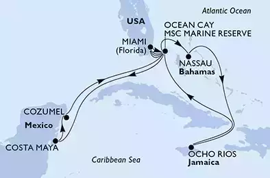 MSC MERAVIGLIA - Itinerario di 14 notti partendo da MIAMI, UNITED STATES il 23/10/2021 - Miami,Ocean Cay,Costa Maya,Cozumel,Ocean Cay,Miami,Ocean Cay,Nassau,Ocho Rios,Ocean Cay,Miami