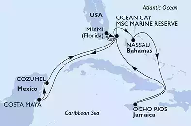 MSC MERAVIGLIA - Itinerario di 14 notti partendo da MIAMI, UNITED STATES il 30/10/2021 - Miami,Ocean Cay,Nassau,Ocho Rios,Ocean Cay,Miami,Ocean Cay,Costa Maya,Cozumel,Ocean Cay,Miami