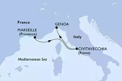 MSC PREZIOSA - Itinerario di 3 notti partendo da MARSEILLE, FRANCE il 16/10/2021 - Francia, Italia