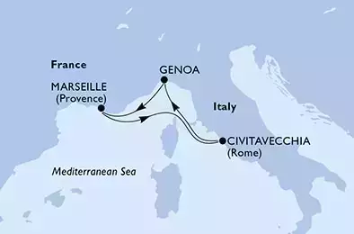 MSC PREZIOSA - Itinerario di 4 notti partendo da GENOVA il 15/10/2021 - Italia, Francia