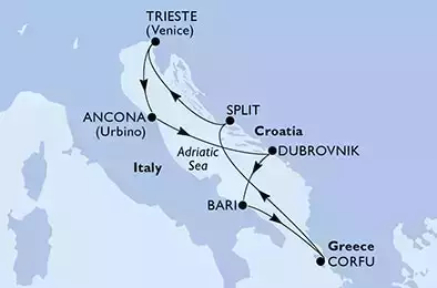 MSC SPLENDIDA - Itinerario di 7 notti partendo da TRIESTE il 21/08/2021 - Italia, Croazia, Grecia