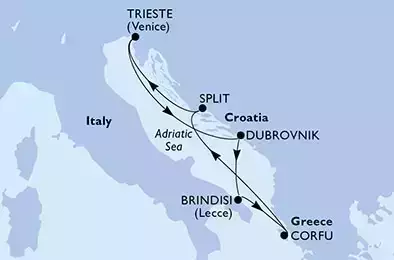 MSC SPLENDIDA - Itinerario di 7 notti partendo da BRINDISI il 21/09/2021 - Italia, Grecia, Croazia