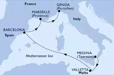 Messina,Valletta,Barcelona,Marseille,Genoa