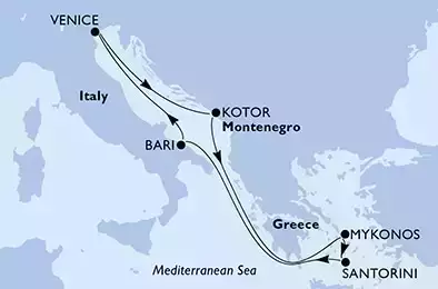 MSC SINFONIA - Itinerario di 7 notti partendo da BARI il 24/06/2022 - Italia, Montenegro, Grecia