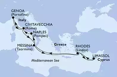 Limassol,Rhodes,Messina,Naples,Civitavecchia,Genoa,Civitavecchia,Messina,Rhodes,Limassol