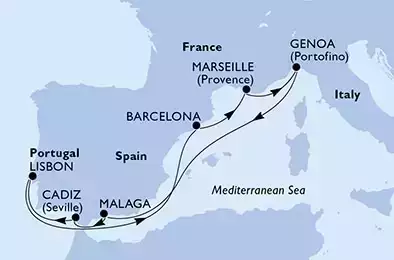MSC VIRTUOSA - Itinerario di 9 notti partendo da GENOVA il 10/10/2021 - Italia, Spagna, Portogallo, Francia