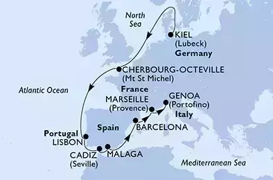 MSC SEAVIEW - Itinerario di 13 notti partendo da KIEL, GERMANY il 09/10/2021 - Germania, Francia, Portogallo, Spagna, Italia