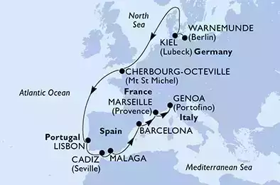MSC SEAVIEW - Itinerario di 14 notti partendo da WARNEMÜNDE, GERMANIA il 08/10/2021 - Germania, Francia, Portogallo, Spagna, Italia