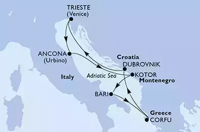Trieste,Ancona,Kotor,Bari,Corfu,Dubrovnik,Trieste