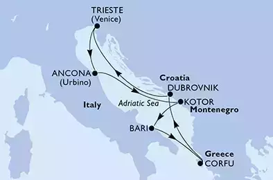 MSC FANTASIA - Itinerario di 7 notti partendo da TRIESTE il 14/05/2022 - Trieste,Ancona,Kotor,Bari,Corfu,Dubrovnik,Trieste