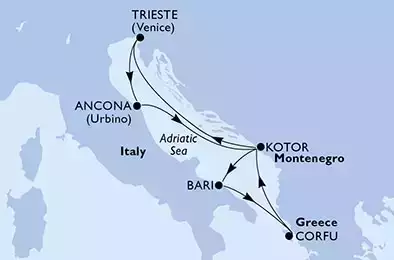 Bari,Corfu,Kotor,Trieste,Ancona,Kotor,Bari