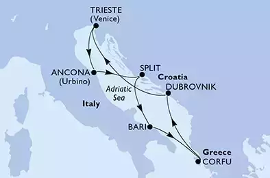 Bari,Corfu,Dubrovnik,Trieste,Ancona,Split,Bari