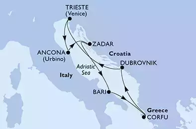 Bari,Corfu,Dubrovnik,Trieste,Ancona,Zadar,Bari