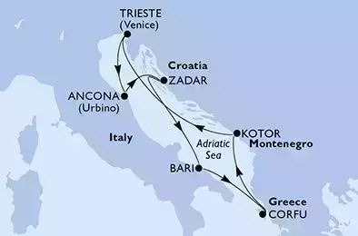 Ancona,Zadar,Bari,Corfu,Kotor,Trieste,Ancona
