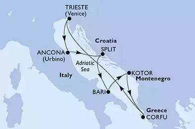 Ancona,Split,Bari,Kotor,Corfu,Trieste,Ancona