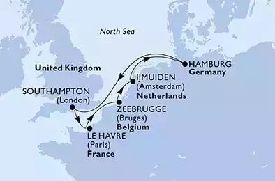 MSC MAGNIFICA - Itinerario di 7 notti partendo da ZEEBRUGGE, BELGIUM il 03/02/2022 - Zeebrugge,IJmuiden,Hamburg,Southampton,Le Havre,Zeebrugge
