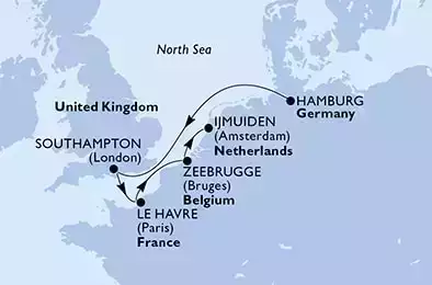 MSC MAGNIFICA - Itinerario di 5 notti partendo da HAMBURG, GERMANY il 14/11/2021 - Hamburg,Southampton,Le Havre,Zeebrugge,IJmuiden
