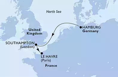 MSC MAGNIFICA - Itinerario di 3 notti partendo da HAMBURG, GERMANY il 14/11/2021 - Hamburg,Southampton,Le Havre