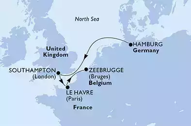 MSC MAGNIFICA - Itinerario di 4 notti partendo da HAMBURG, GERMANY il 14/11/2021 - Hamburg,Southampton,Le Havre,Zeebrugge