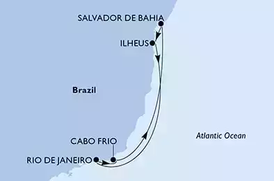 Rio de Janeiro, Cabo Frio, Salvador da Bahia, Ilheus, Rio de Janeiro