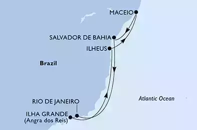 Rio de Janeiro, Ilha Grande, Ilheus, Maceio, Salvador da Bahia, Rio de Janeiro