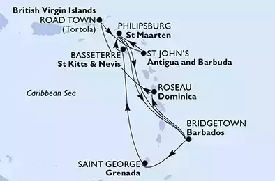 MSC SEAVIEW - Itinerario di 14 notti partendo da BRIDGETOWN, BARBADOS il 01/02/2022 - Bridgetown,Saint George,Basseterre,Philipsburg,Bridgetown,Roseau,Road Town,St John s,Philipsburg,Bridgetown