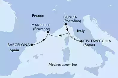 Genoa,Civitavecchia,Marseille,Barcelona