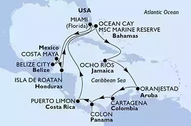 USA, Belize, Messico, Honduras, Bahamas, Giamaica, Aruba, Colombia, Panama, Costa Rica