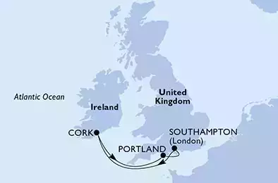 MSC VIRTUOSA - Itinerario di 4 notti partendo da SOUTHAMPTON, UNITED KINGDOM il 27/09/2022 - Southampton,Cork,Portland,Southampton