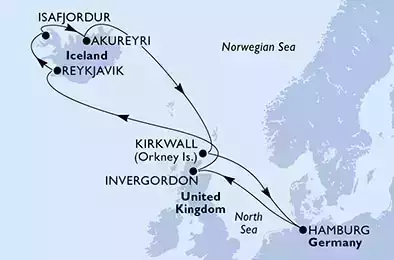 Hamburg,Invergordon,Reykjavik,Isafjordur,Akureyri,Kirkwall,Hamburg