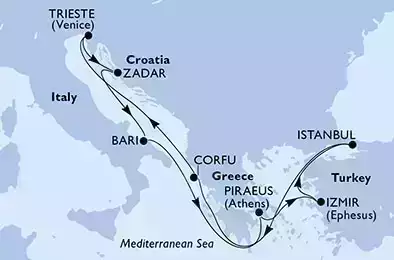 MSC FANTASIA - Itinerario di 11 notti partendo da TRIESTE il 10/09/2022 - Trieste,Zadar,Bari,Piraeus,Izmir,Istanbul,Corfu,Trieste