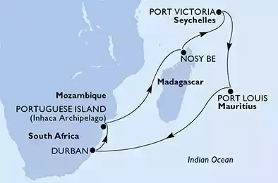 Durban,Portuguese Island,Nosy Be,Port Victoria,Port Louis,Durban