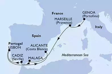 MSC ORCHESTRA  - Itinerario di 7 notti partendo da GENOVA il 05/09/2022 - Genoa,Marseille,Malaga,Cadiz,Lisbon,Alicante