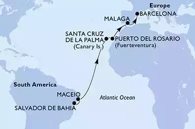 Salvador,Maceio,Santa Cruz de La Palma,Puerto del Rosario,Malaga,Barcelona