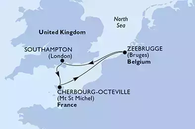 MSC VIRTUOSA - Itinerario di 3 notti partendo da SOUTHAMPTON, UNITED KINGDOM il 24/09/2022 - Regno Unito, Francia, Belgio