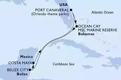 Port Canaveral,Ocean Cay,Belize City,Costa Maya,Port Canaveral