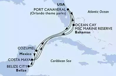 Port Canaveral,Ocean Cay,Costa Maya,Port Canaveral,Cozumel,Belize City,Costa Maya,Ocean Cay,Port Canaveral