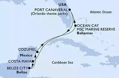 Port Canaveral,Costa Maya,Belize City,Cozumel,Ocean Cay,Port Canaveral