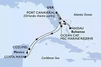 Port Canaveral,Ocean Cay,Port Canaveral,Nassau,Ocean Cay,Costa Maya,Cozumel,Port Canaveral
